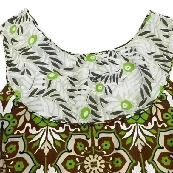 Milly Cotton Green Brown Floral Flower Print Pattern Sleeveless Sheath Dress 6 - Picture 8 of 10